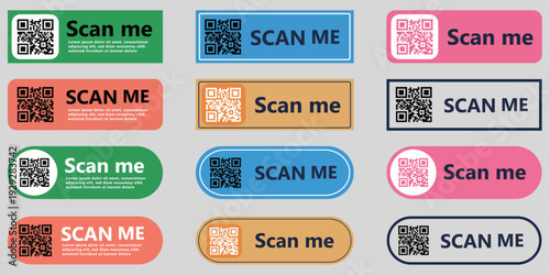 QR Code scan me stickers: A collection of vibrant QR code stickers inviting interaction and engagement, perfect for linking to websites, promotions, or informative content.