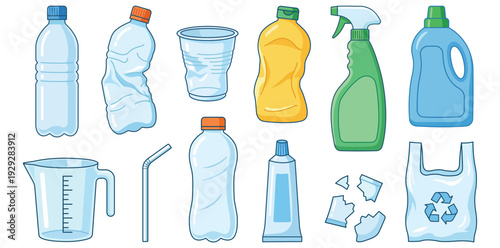 Environmental Impact: A collection of various plastic containers and items, representing the impact of plastic waste on the environment.