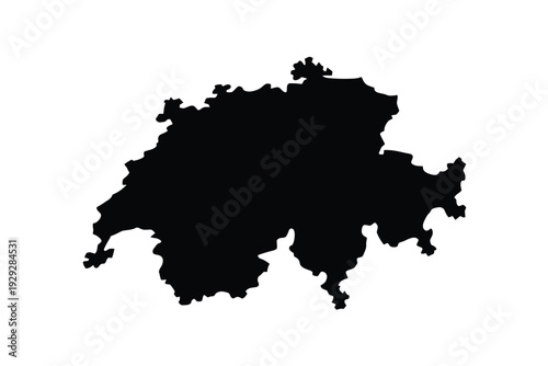 A stark black silhouette depicting the geographical shape of switzerland
