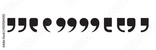 Multiple black comma and quotation mark variations for typographic layout and text design set