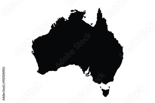 Silhouette of Australia A striking black outline of the continent