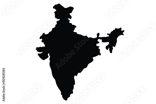 A stark silhouette of india s landmass against a plain white background