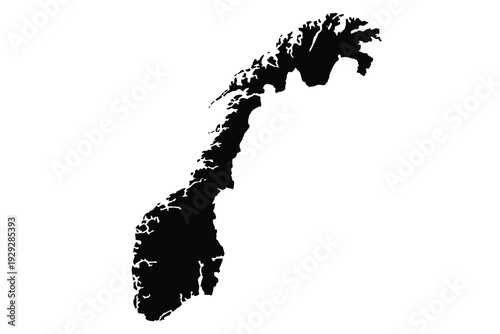Black silhouette depicting the geographical shape of mainland Norway