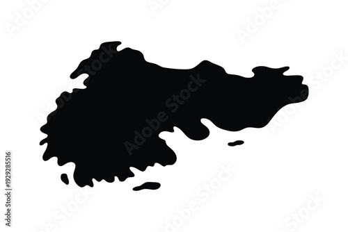 Black silhouette of a landmass resembling a stylized animal shape
