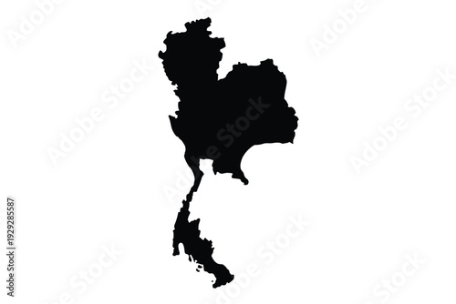 A black silhouette depicting the geographical shape of thailand