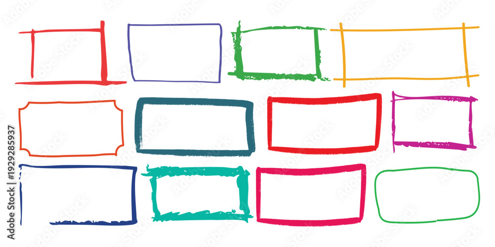 Obraz premium Crayon Square Shapes Vector Set. Collection of writing by children pastel rectangular and square geometric shapes. 