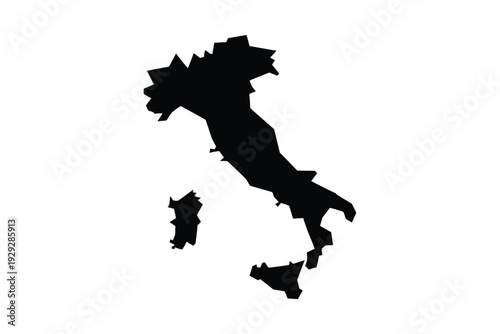 A stark black silhouette of the italian peninsula and surrounding islands