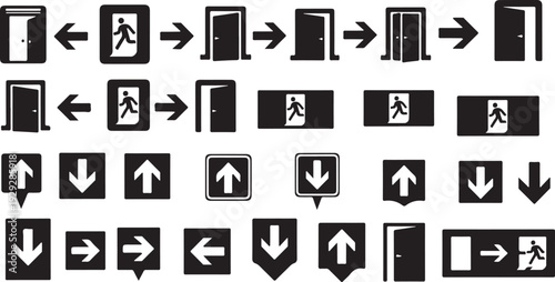 Collection of various directional signs and arrows on white