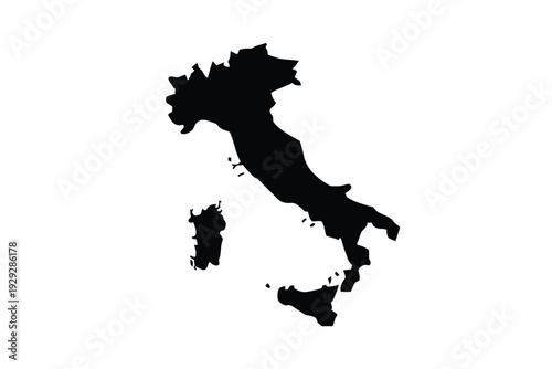 A stark black silhouette outlines the geographical shape of italy