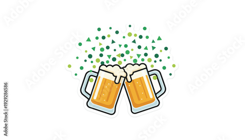 Colorful Vector Beer Mugs Clinking Celebration Graphic for Craft Brewery Marketing and International Beer Day Promotions