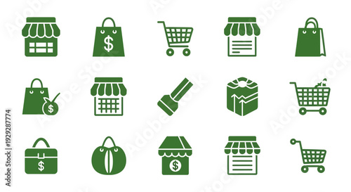 Collection of Green Shopping Icons and Symbols.