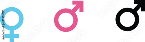 Male and female gender symbols in blue pink and black