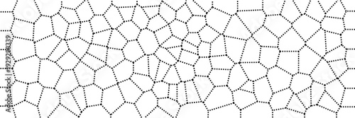 Dotted line Voronoi pattern abstract background, Black and white geometric cell structure with dashed lines