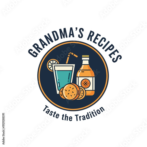 Cocktail Glass Bottle Cookies Logo Design.