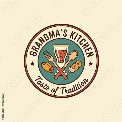 Grandmas Kitchen Logo with Utensils and Food.