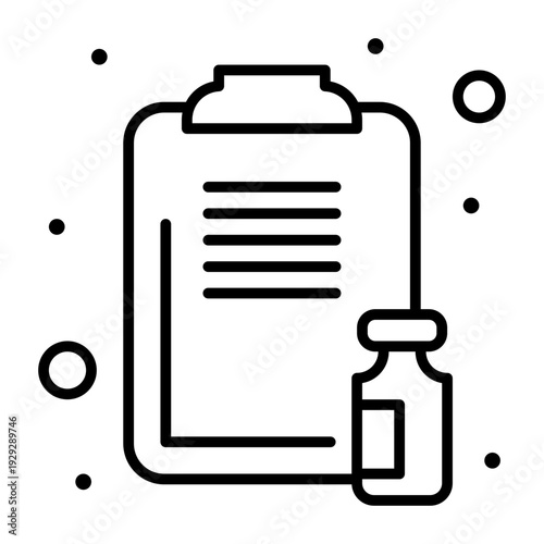 Vaccine Documentation Icon: An iconic representation of a clipboard with documents, alongside a vial of vaccine, conveying essential elements of healthcare and immunization.