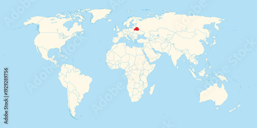 Foto Flat world map illustration highlighting Belarus in red situated within the East