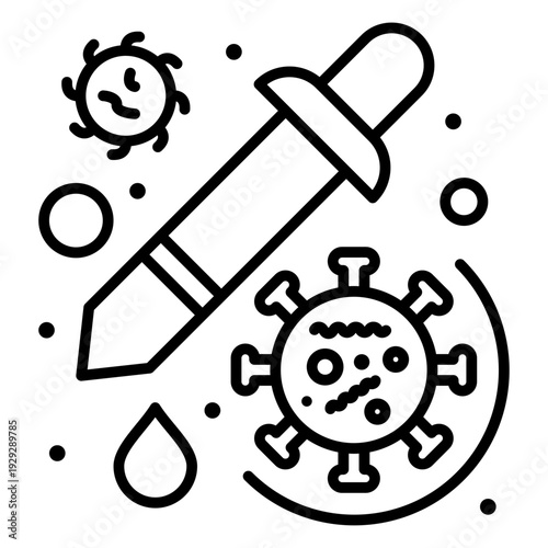 Science and Prevention: An illustration showing a pipette dispensing a drop near viral cells, symbolizing scientific efforts in disease prevention and healthcare.