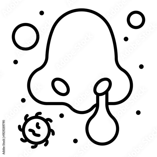 Runny Nose with Virus: An illustration showing a runny nose with a virus, a clear visual representation of a common ailment, emphasizing the impact of illness.