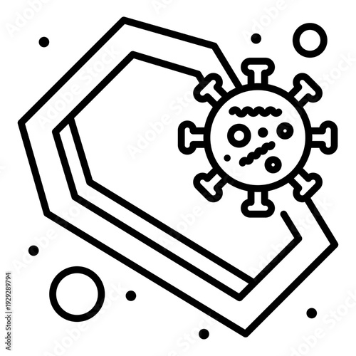 Abstract Illustration of a Virus: A conceptual, minimalistic illustration of a virus, with its spiky exterior and internal components, juxtaposed against a geometric shape.