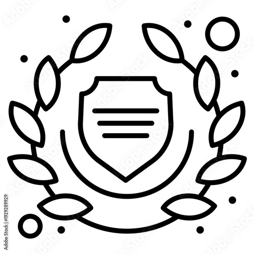 Protection and laurel wreath: A symbolic image, centered on a shield embraced by a laurel wreath, suggesting protection and triumph, embodying themes of security, valor, and honor. 