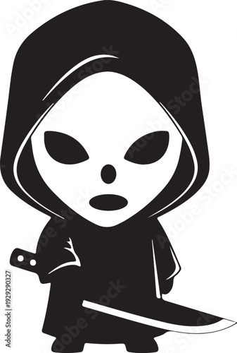 Cartoon Style Chibi Masked Horror Villain Isolated Vector Illustration