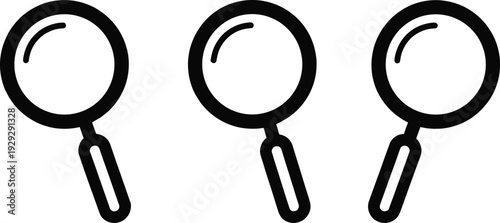 Three black magnifying glass on white background search investigation
