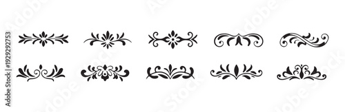 Collection of vintage decorative floral ornamental dividers swirl leaf design border elegant