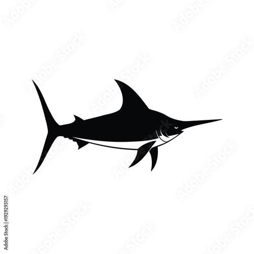 Marine life illustration of a marlin fish swimming in water silhouette vector design, marlin silhouette vector illustration