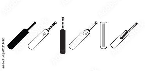 Collection of different cricket bats showing various styles and orientations