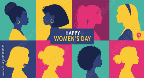 Profile silhouettes of diverse women for international women's day