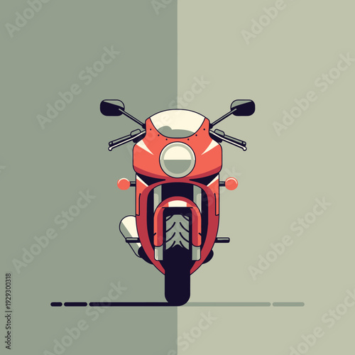 Minimalist Red Sport Motorcycle Front View Flat Design Illustration
