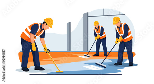 Construction workers cleaning up a site after work is done.