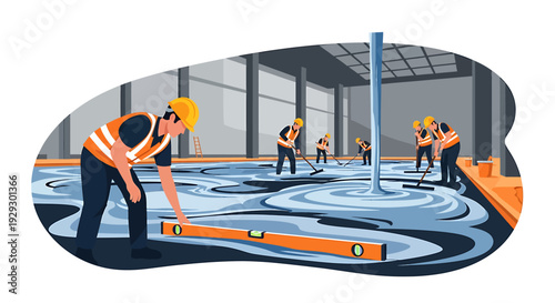 Construction workers pouring concrete on a building site.