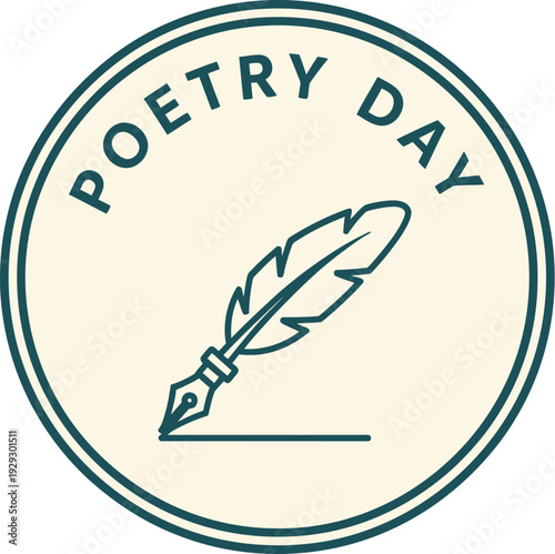 Poetry day emblem with quill pen and ink nib in circular frame