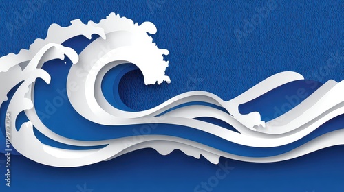 Dynamic Paper Cut Waves on Dark Blue Textured Background Artistic and Elegant Graphic Elements for Creative Designs with Layered and Gradient Effects