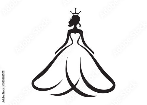 fairytale princess logo silhouette vector, beauty queen head logo silhouette vector, queen logo with a crown on her head, beauty queen luxury dress vector logo silhouette design on white background