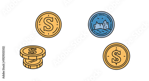 Shipwreck Coins Line minimal bold color illustration