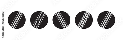 Five different cricket ball close up icons showing seam and texture variations isolated