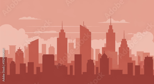 City Skyline Silhouette Against Pink Sky.