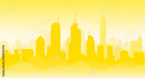 City Skyline Silhouette Against Yellow Background.