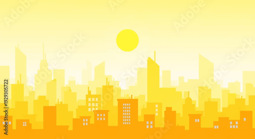 City Skyline Silhouette Against Yellow Sky.