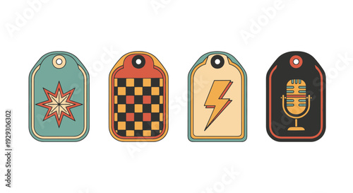 Retro tag Line art minimal vivid color vector