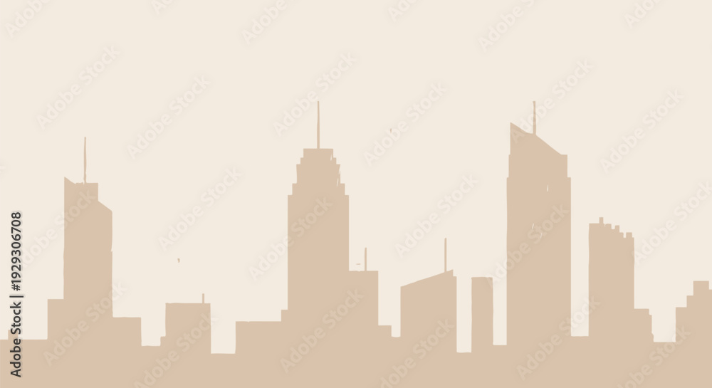 Obraz premium City Skyline Silhouette Modern Skyscrapers Urban Landscape.