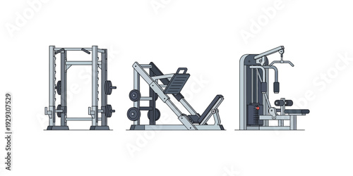 collection of vector illustrations of weight lifting equipment in the gym.