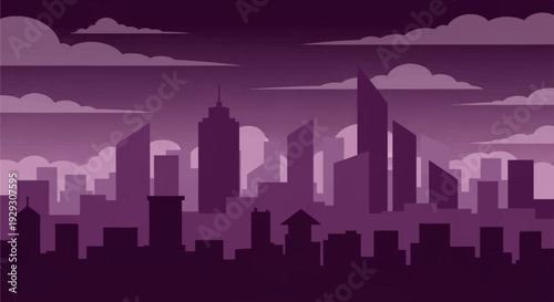 City Skyline Silhouette with Purple Hue.