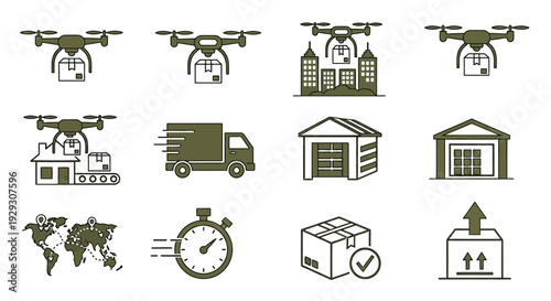 logistics icons, delivery and transportation symbols