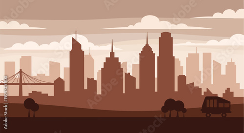 City Skyline Silhouette with Skyscrapers and Buildings.