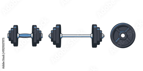 collection of vector illustrations of weight lifting equipment in the gym