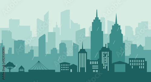 City Skyline Silhouette with Skyscrapers and Buildings.